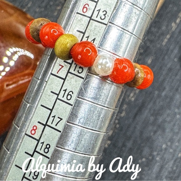 Coral Moonga stones beaded gem ring - Picture 2 of 2